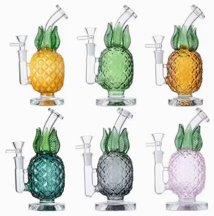Pipa de agua de vidrio para fumar con diseño de piña de colores mixtos